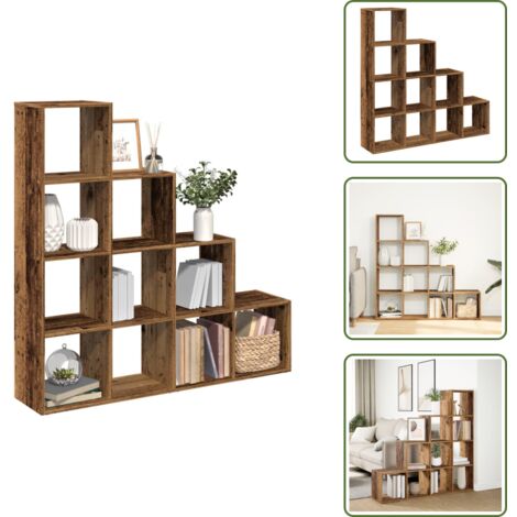 The Living Store Libreria a 4 Ripiani Legno Vecchio 131,5x29x131,5 cm Truciolato - Scaffale porta oggetti