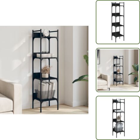 The Living Store Libreria a 4 Ripiani Nera 35x30x138,5 cm in Legno Multistrato - Libreria in legno