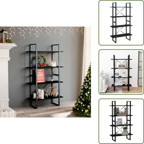 The Living Store Libreria a 4 Ripiani Nera 80x30x140 cm in Massello di Pino - Libreria a 4 ripiani