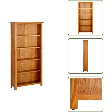 The Living Store Libreria a 5 Ripiani 70x22x140 cm in Legno Massello di Rovere - Libreria rovere