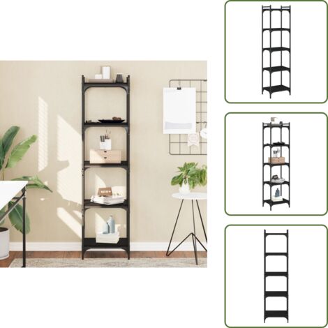 The Living Store Libreria a 5 Ripiani Nera 40x30x154 cm in Legno Multistrato - Libreria in legno