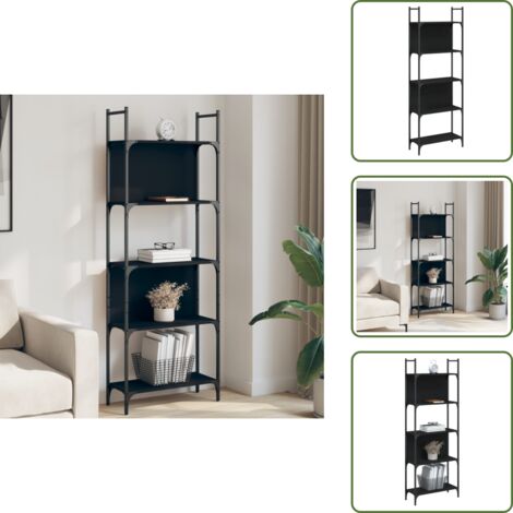The Living Store Libreria a 5 Ripiani Nera 60,5x24x166,5 cm in Legno Multistrato - Scaffale per libri