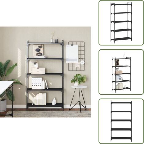 The Living Store Libreria a 5 Ripiani Nera 80x30x154 cm in Legno Multistrato - Libreria in legno multistrato