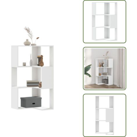 The Living Store Libreria Angolare 3Ripiani Bianca 50x50x102cm Legno Multistrato - Libreria a 3 ripiani