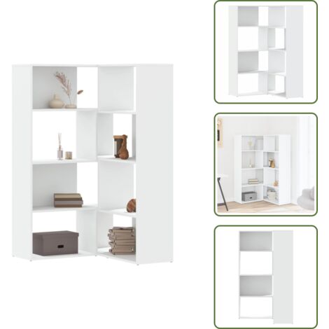 The Living Store Libreria Angolare 4Ripiani Bianca 85x85x140cm Legno Multistrato - Libreria a 4 ripiani