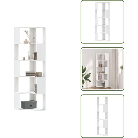 The Living Store Libreria Angolare 5Ripiani Bianca 50x50x179cm Legno Multistrato - Libreria a 5 ripiani