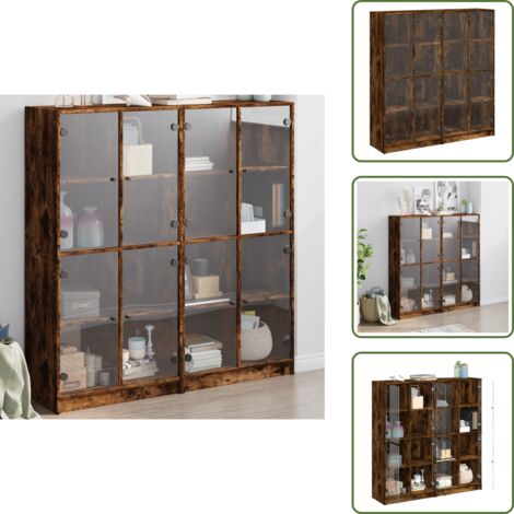 The Living Store Libreria Ante Rovere Fumo 136x37x142 cm in Legno Multistrato - Libreria con ante in vetro