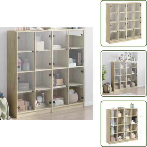 The Living Store Libreria Ante Rovere Sonoma 136x37x142 cm in Legno Multistrato - Libreria con ante in vetro