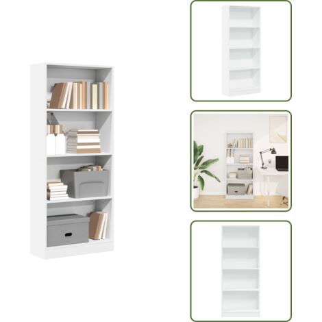 The Living Store Libreria Bianca 60x24x143 cm in Legno Multistrato - Libreria bianca