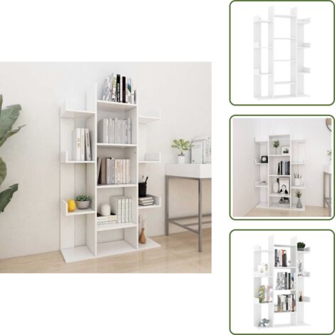 The Living Store Libreria Bianca 86x25,5x140 cm in Legno Multistrato - Libreria bianca