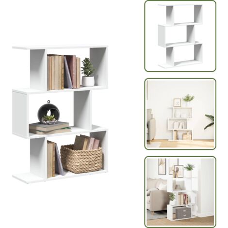 The Living Store Librería biombo de 3 niveles, blanca, 70 x 24 x 97 cm, madera de ingeniería - Estantería separadora