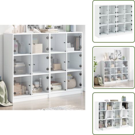 The Living Store Libreria con Ante Bianca 136x37x109 cm in Legno Multistrato - Libreria con ante
