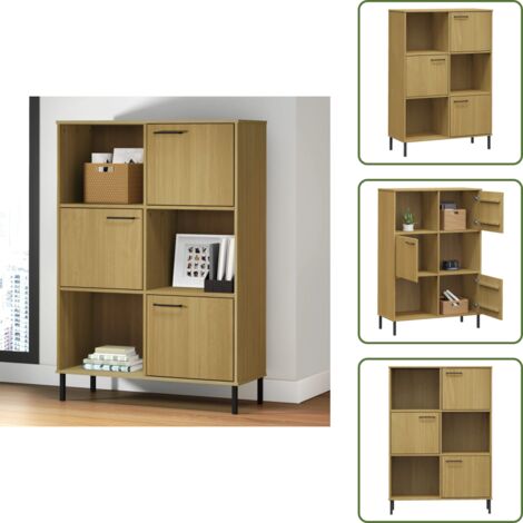 The Living Store Libreria con Gambe Metallo Marrone 90x35x128,5 cm Massello OSLO - Libreria con gambe metalliche