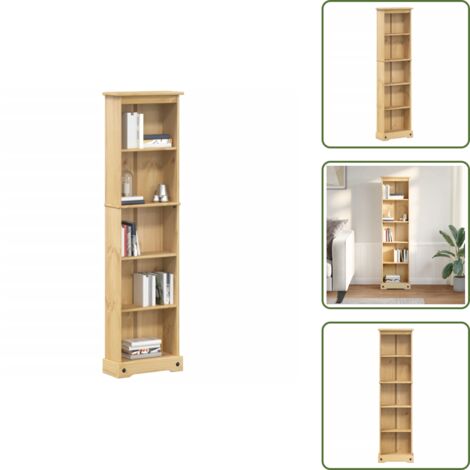 The Living Store Libreria Corona 46x20x170 cm in Legno Massello di Pino - Libreria per libri