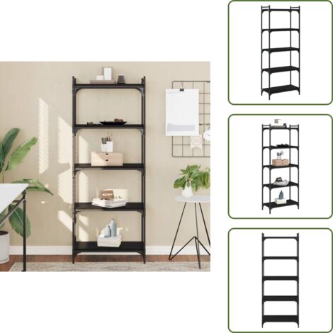 The Living Store Librería de 5 estantes madera de ingeniería negro 60x30x154 cm - Estantería de madera