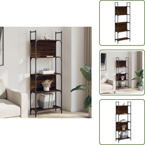 The Living Store Librería de 5 estantes madera roble marrón 60,5x24x166,5 cm - Estantería de madera