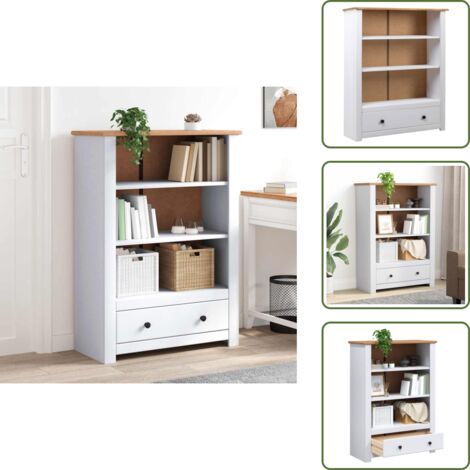 The Living Store Librería de madera maciza pino estilo Panamá blanco 80x35x110 cm - Estantería de pino