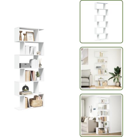 The Living Store Librería divisor 6 niveles madera ingeniería blanco 70x24x193cm - Estantería de almacenamiento