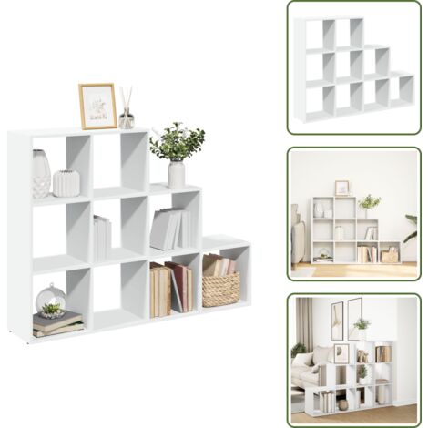 The Living Store Librería divisora 3 niveles madera blanca 137,5x29x103,5 cm - Estantería separadora