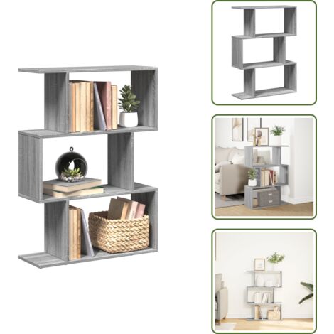 The Living Store Librería divisora 3 niveles madera gris Sonoma 70x24x97 cm - Estantería de madera