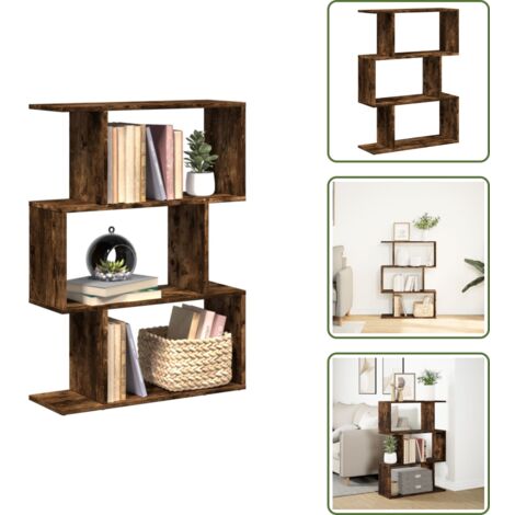 The Living Store Librería divisora 3 niveles madera roble ahumado 70x24x97 cm - Estantería de madera