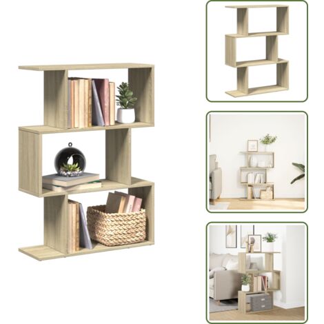 The Living Store Librería divisora 3 niveles madera roble Sonoma 70x24x97 cm - Estantería de madera