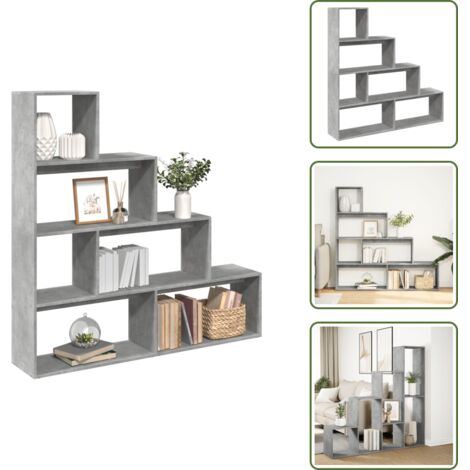 The Living Store Librería divisora 4 niveles madera gris 143,5x29x143,5 cm - Estantería de madera