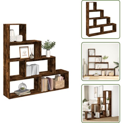 The Living Store Librería divisora 4 niveles roble ahumado 143,5x29x143,5 cm - Estantería de 4 niveles
