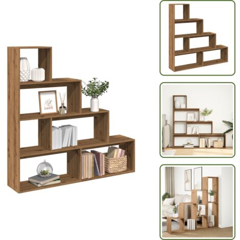 The Living Store Librería divisora 4 niveles roble artisan 143,5x29x143,5 cm - Estantería de madera
