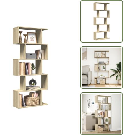 The Living Store Librería divisora 5 niveles madera roble Sonoma 70x24x161 cm - Estantería de madera