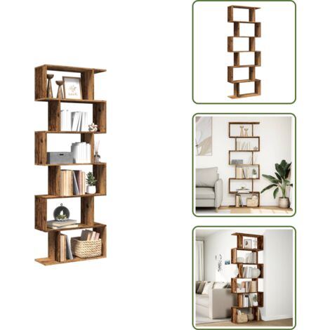The Living Store Librería divisora 6 niveles madera envejecida 70x24x193 cm - Estantería de madera