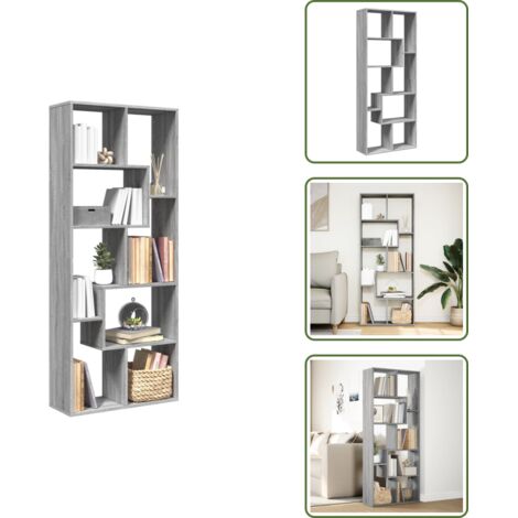 The Living Store Librería divisora madera ingeniería gris Sonoma 67x25x161,5 cm - Estantería madera
