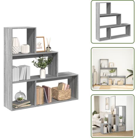 The Living Store Libreria Divisorio 3Piani Grigio Sonoma 123x29x123cm Truciolato - Scaffale porta oggetti