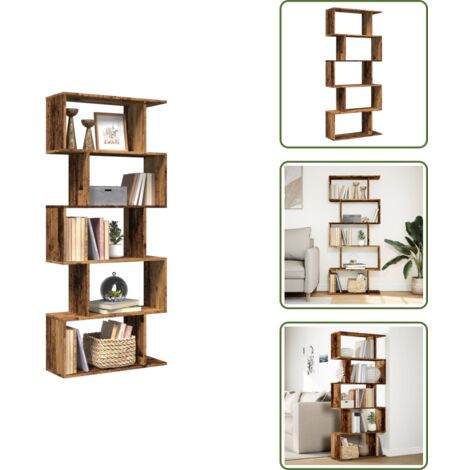The Living Store Libreria Divisorio 5Ripiani Legno Antico 70x24x161cm Truciolato - Scaffale