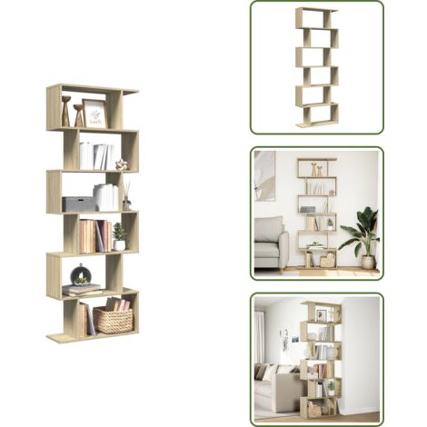 The Living Store Libreria Divisorio 6 Ripiani Sonoma 70x24x193 cm in Truciolato - Truciolato