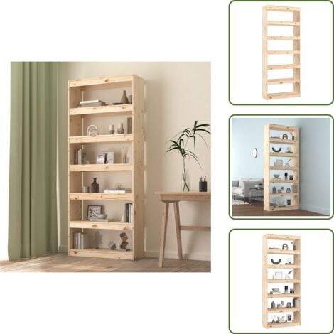 The Living Store Libreria/Divisorio 80x30x199,5 cm in Legno Massello di Pino - Scaffale per libri