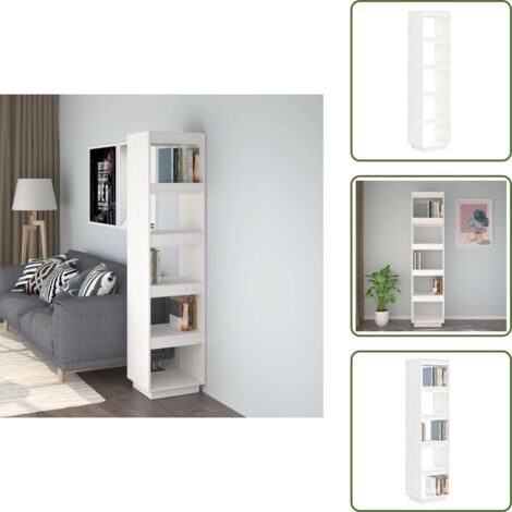 The Living Store Libreria/Divisorio Bianco 40x35x167cm in Legno Massello di Pino - Divisorio in legno
