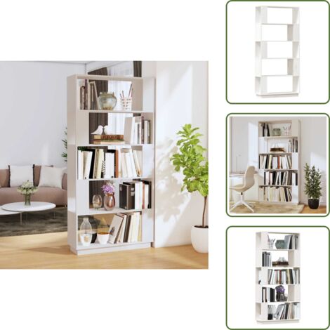 The Living Store Libreria/Divisorio Bianco 80x25x163,5 cm Legno Massello di Pino - Divisorio in legno