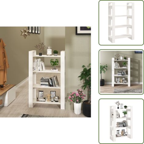 The Living Store Libreria/Divisorio Bianco 80x35x125 cm Legno Massello di Pino - Divisorio in legno