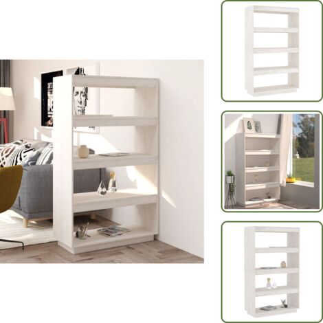 The Living Store Libreria/Divisorio Bianco 80x35x135 cm Legno Massello di Pino - Scaffale per libri