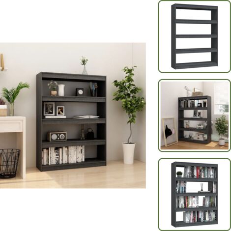 The Living Store Libreria/Divisorio Grigio 100x30x135,5 cm in Legno di Pino - Scaffale autoportante