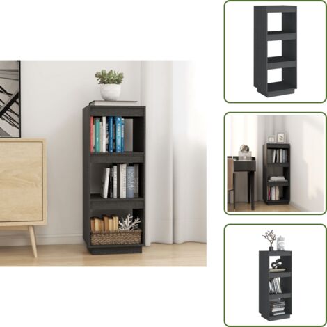 The Living Store Libreria/Divisorio Grigio 40x35x103cm in Legno Massello di Pino - Scaffale per libri