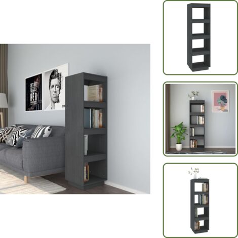 The Living Store Libreria/Divisorio Grigio 40x35x135 cm in Massello di Pino - Scaffale per libri
