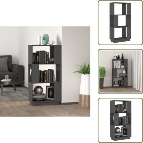 The Living Store Libreria/Divisorio Grigio 51x25x101 cm Legno Massello di Pino - Divisorio in legno