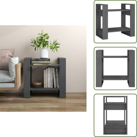 The Living Store Libreria/Divisorio Grigio 60x35x57 cm in Legno Massello di Pino - Divisorio in legno