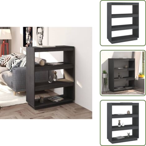 The Living Store Libreria/Divisorio Grigio 80x35x103 cm Legno Massello di Pino - Scaffale per libri