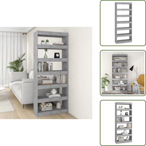 The Living Store Libreria/Divisorio Grigio Cemento 80x30x198 cm in Truciolato - Divisorio in legno