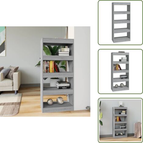 The Living Store Libreria/Divisorio Grigio Sonoma 60x30x135 cm Legno Multistrato - Scaffale per libri
