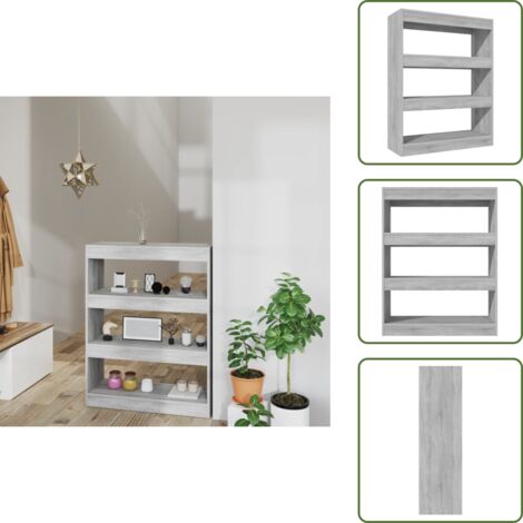 The Living Store Libreria/Divisorio Grigio Sonoma 80x30x103 cm Legno Multistrato - Divisorio
