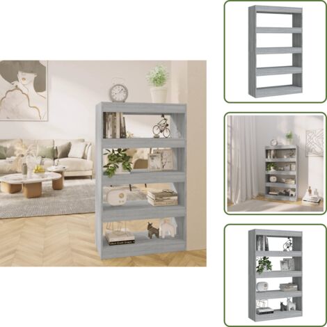 The Living Store Libreria/Divisorio Grigio Sonoma 80x30x135 cm in Truciolato - Libreria grigia